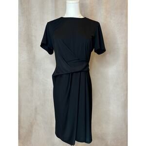 Nine West Black Sheath Dress Women’s M Wrap Front Short Sleeve Knee Length